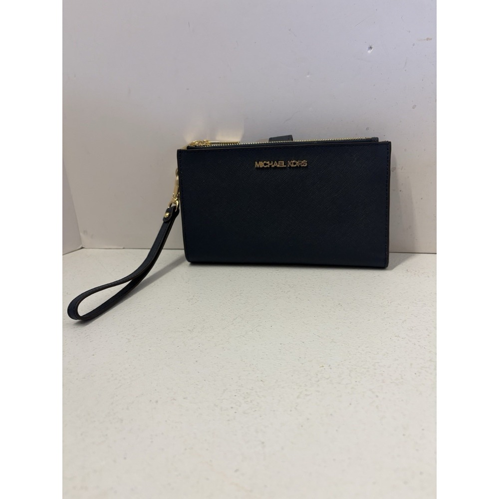Michael Kors Jet Set Travel Double Zip Wallet Saffiano Leather Navy